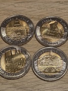 zestaw 4 monet 5 zł Zamek Ksiaż, Zabytki Fromborka, Kopiec Wyzwolenia,Żuraw