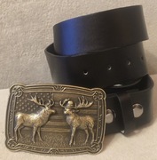 Skórzany pasek myśliwski JELENIE BYKI, do munduru myśliwego, leśnika. 130cm