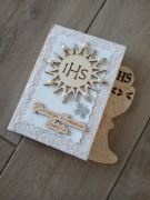 Kartka drewniana pudełko Pierwsza Komunia Święta 