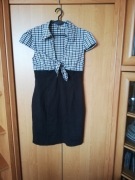 sukienka odcinania pod biustem kratka kołnierzyk bufki 40