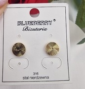 KOLCZYKI MONETKI ZŁOTE STAL CHIRURGICZNA 316L BLUEBERRY 