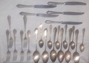 Zestaw starych metalowych/posrebrzanych sztućców na 6 osób