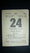 Oryginalna kartka z kalendarza 24 maja 1976. Prezent 50 urodziny.