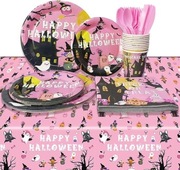 Halloween Różowy zestaw naczyń na przyjęcie - na 10 osób (82 elementy)