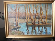 Obraz olej Janusz Jarosiewicz. Drzewa nad wodą