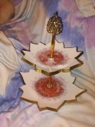 Patera z żywicy epoksydowej biało złota kwiat 2 poziomowa misa