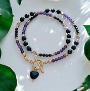 Naszyjnik kamienie naturalne ametyst turmalin hematyt stal serce 