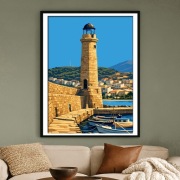 Rethymnon, Kreta - malownicza latarnia morska - Plakat Art Deco 60x40cm