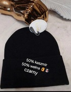 Prosta czapka dzianinowa prążek unisex  skład 50% kaszmir50% wełna czarna
