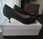 BRILU POLSKIE SZPILKI ZAMSZOWE Z OZDOBNYM OBCASEM MALIAH ZIELONE 40