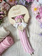 Anioł Stróż makrama 46 cm Chrzest Roczek Urodziny Komunia Święta 