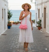 Różowa torba na ramię Marshmallow, ręczne robiona 