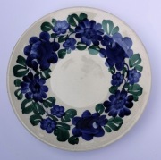 Talerzyk z Włocławka Ręcznie Malowany Niebiesko-Zielony Wzór Kwiatowy