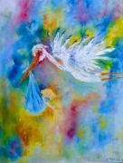 Niebiański dar-bocian z dzieckiem ",obraz olejny 50x70