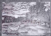 print obrazu z jeleniami na łące