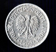 moneta 1 zł  1966 - destrukt skrętka z znakiem menniczym