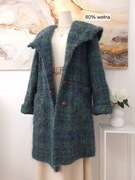 Płaszcz Damski Vintage Wełniany Boucle Zielony Niebieski Vito Vergelis