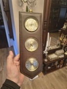 Stacja pogodowa barometr, termometr, wilgotnościomierz- drewno i skóra