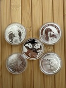 Srebrna Moneta x5szt. Panda,Kookaburra, Filharmonik,Emu,Orzeł