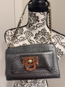 DKNY torebka skórzana granatowo-metaliczna | elegancka | łańcuszek | OKAZJA