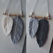 Makrama piórka na kiju liście sznurek handmade diy