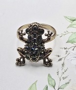 Żaba żabka zabawny artystyczny złoty pierścionek kryształki Fashion Jewelry