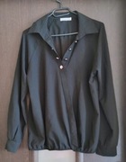 Czarna koszula mgiełka prześwitująca lekka dekolt w kształcie V elegancka