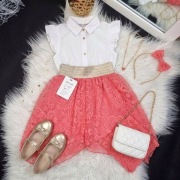 Spódniczka dla dziewczynki z koronką koralowa 6 lat 116cm