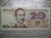 BANKNOT PRL 20 ZŁOTYCH 1982 ROK SERIA AM TRAUGUTT UNC