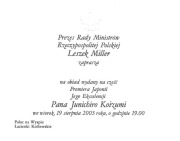 Zaproszenie od Leszka Millera na obiad 2003 rok