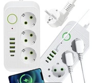 Przedłużacz 2m 3 gniazdka 4 USB Type C z włącznikiem  