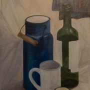 Obraz olejny Martwa natura wino i bańka