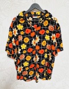 No609 Vintage bluzka krata kwiaty uni oversize wiskoza