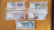 Oryginalne banknoty PRL zestaw 5 szt. stan bankowy UNC