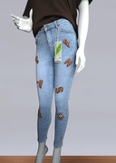 Jeansy Damskie M.Sara- haftowane litery z dżetami XS - XL