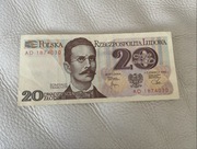 Stary banknot PRL 20 zł 1982 Romuald Traugutt seria AD
