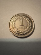 Moneta 1 zł 2019r. - destrukt.  Posiada podwójne wybicie napisu "złoty"