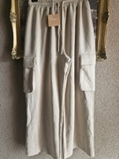 Spodnie damskie szerokie dresowe bojówki  beżowe Wiya