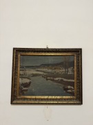 Obraz pejzaż zimowy przedwojenny duży 64x50