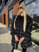 Płaszcz damski futro futrzany granatowy 3 w 1 kamizelka transformator