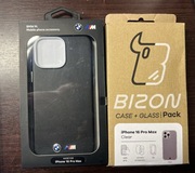 Etui BMW + Bizon +2 szkła iPhone 16 Pro Max BMW MagSafe Smooth Metal czarny