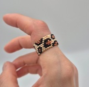 Pierścionek Koraliki Miyuki Panterka Złoty Handmade Na Wymiar