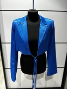 Niebieska satynowa marynarka wiązana w talii – Zara rozmiar 36