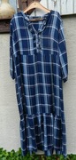 Długa granatowa sukienka w kratkę, wiskoza 100% 42/44