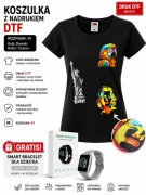Stylowa czarna koszulka damska z kolorowymi grafikam+ GRATIS Smart Bracelet