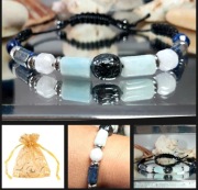 BRANSOLETKA ZNAK ZODIAKU STAL LEW KAMIEŃ AKWAMARYN LAPIS LAZULI 