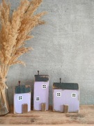 ZESTAW 3 domki Drewniany domek fioletowy dekoracja