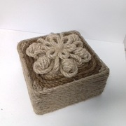 Pudełko drewniane szkatułka na drobiazgi dekorowane sznurkiem jutowym
