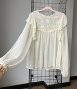 Zara kremowa elegancka bluzka haft falbanki dziewczęca boho