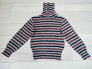 Sweter golf dziecięcy beżowo-czerwono-czarny vintage 70/80